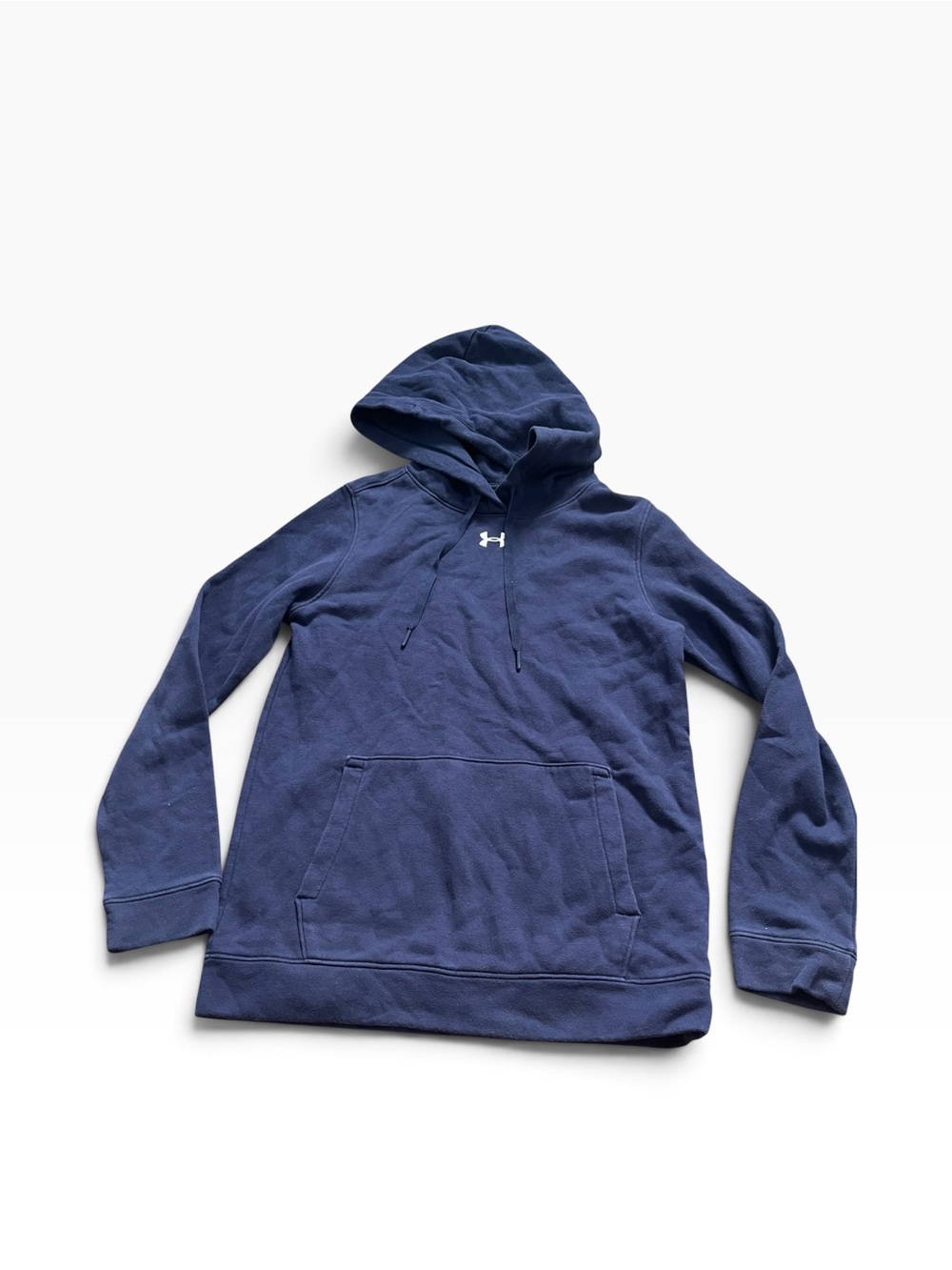 Under Armour Mens Navy Blue Hooded Pullover Sweatshirt Size XS Center Logo